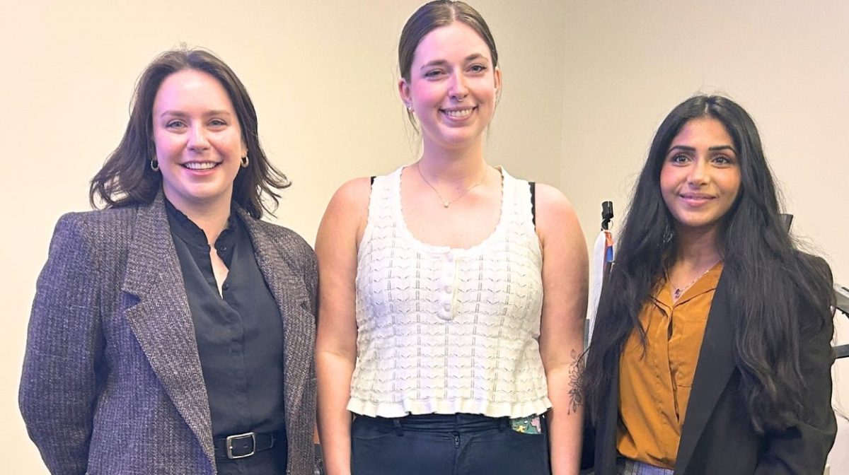 Winners from the UF Student Research Competition on aging (from left) are second-place winner Tyler Busch, first-place winner Kylie Wright and third-place winner Batul Yower.