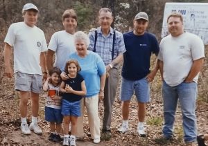 Mike Dudley with family. (back row from left to right, brother Jeff, Mike, brother Chris, my brother Rob. In the middle grandfather Robert Keating and grandmother, Virginia Keating. Front row, from left to right is nephew Jonathan and niece Felicia.)