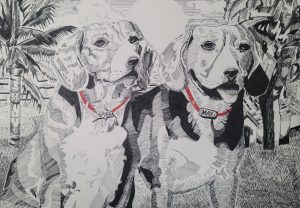 Portrait of dogs, by Willie Sanders.