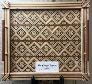 Gloria Nelson's tray made from Steve Gird's throw away pieces of wood.